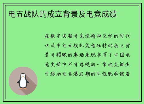 电五战队的成立背景及电竞成绩